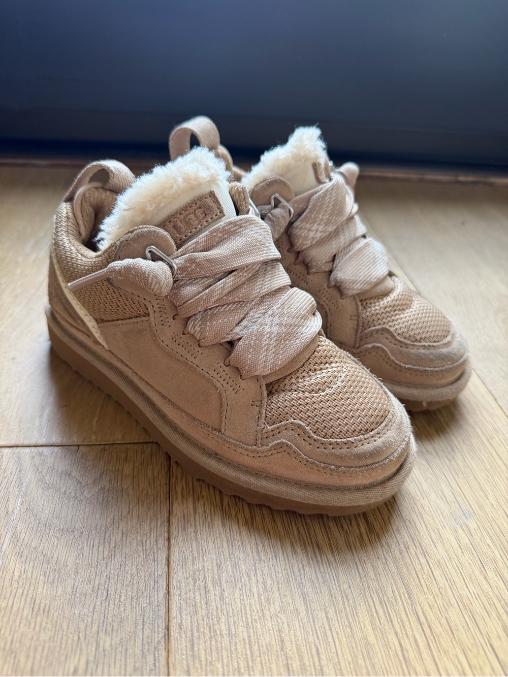 UGG Kids Taupe Suede & Fur-Lined Sneakers